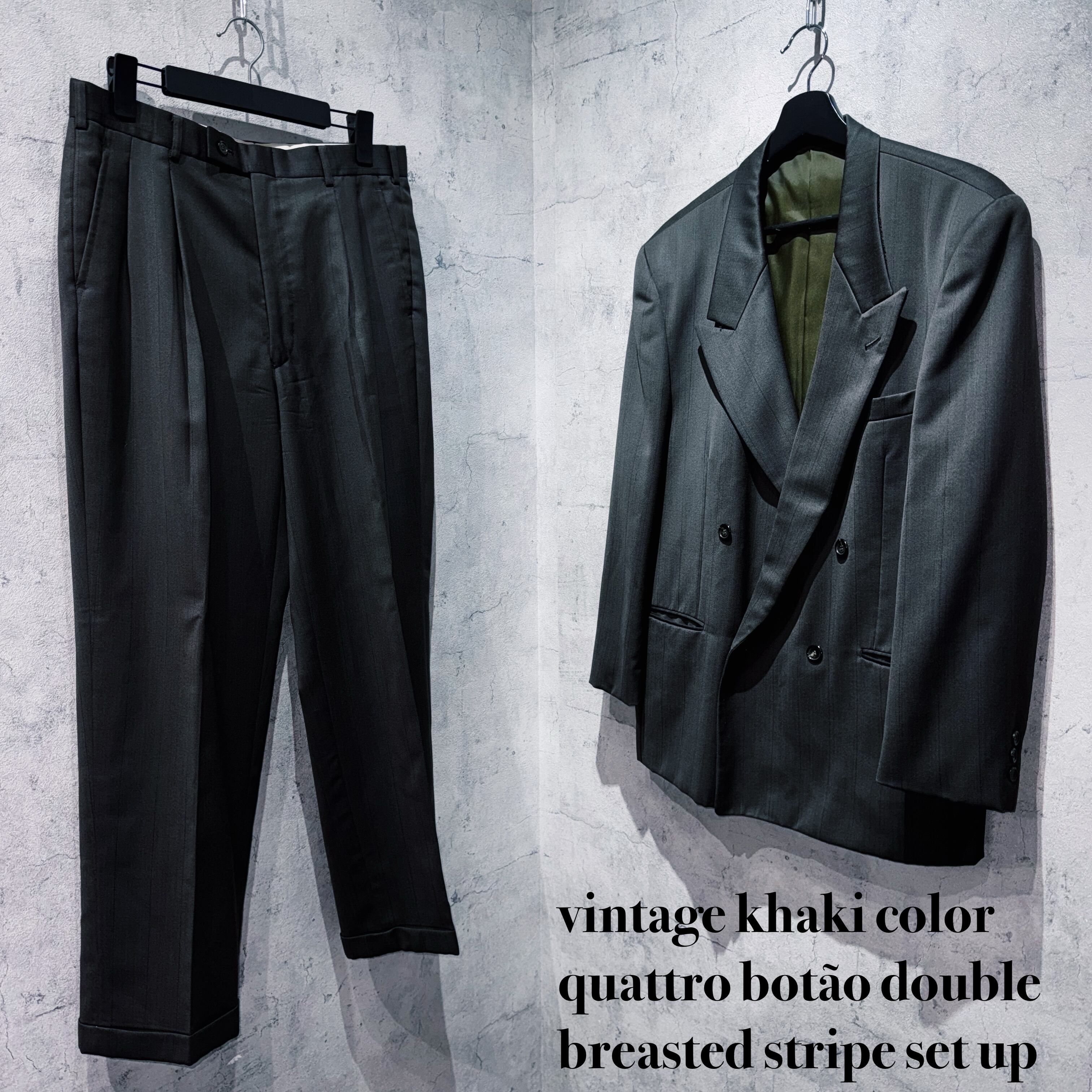 vintage khaki color quattro botão double breasted stripe set up
