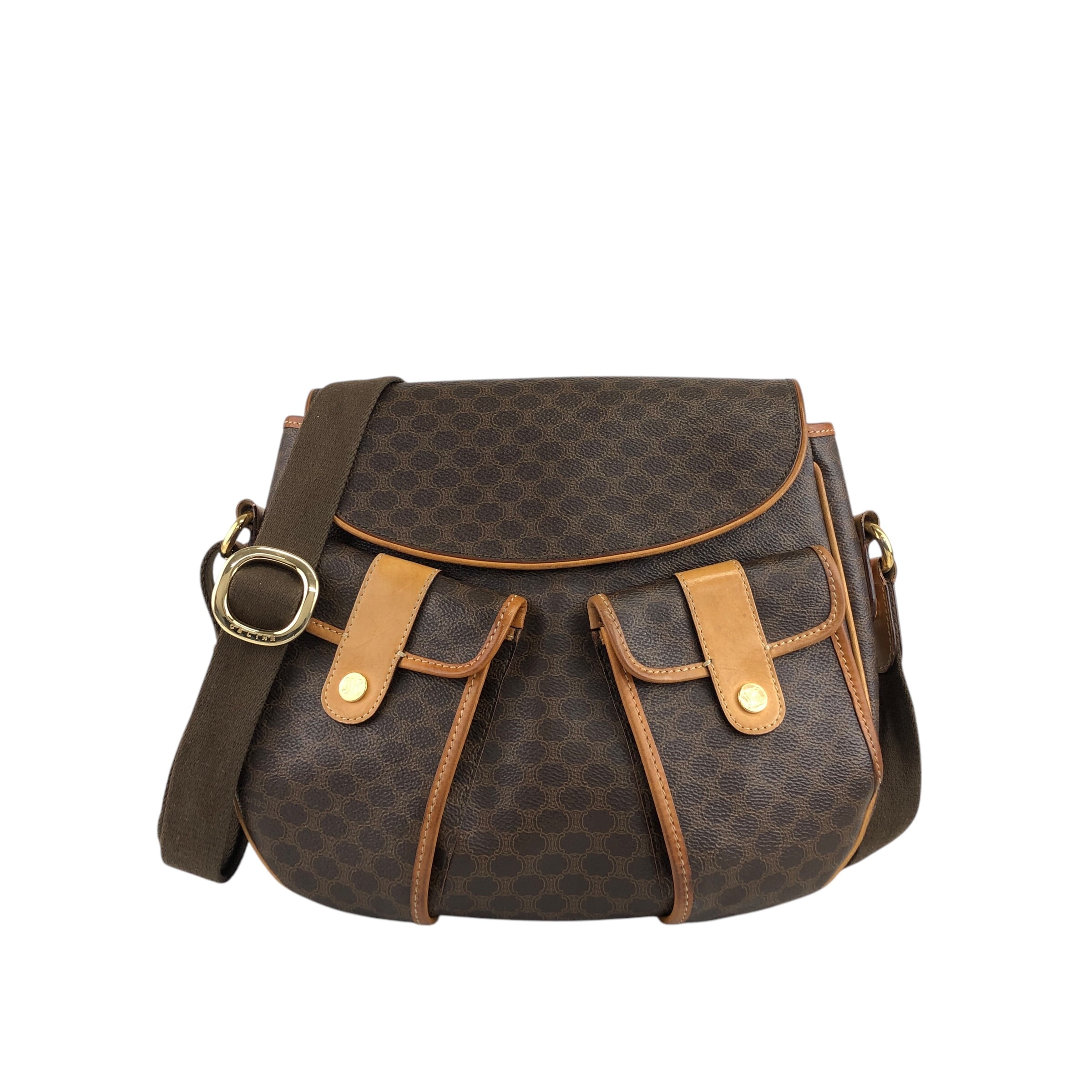★CELINE セリーヌ マカダム  ショルダーバッグ ブラウン  PVC ダブルポケット a3bmb4 CELINE セリーヌ マカダム ショルダーバッグ ブラウン PVC ダブル