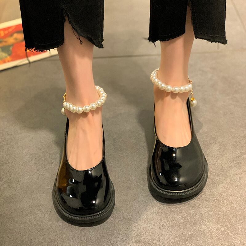 シングルレディーススプリングレザーバックルパールスタンダードスタイル 靴 シューズ レトロ 春物 真珠 部族の婦人靴77158256004