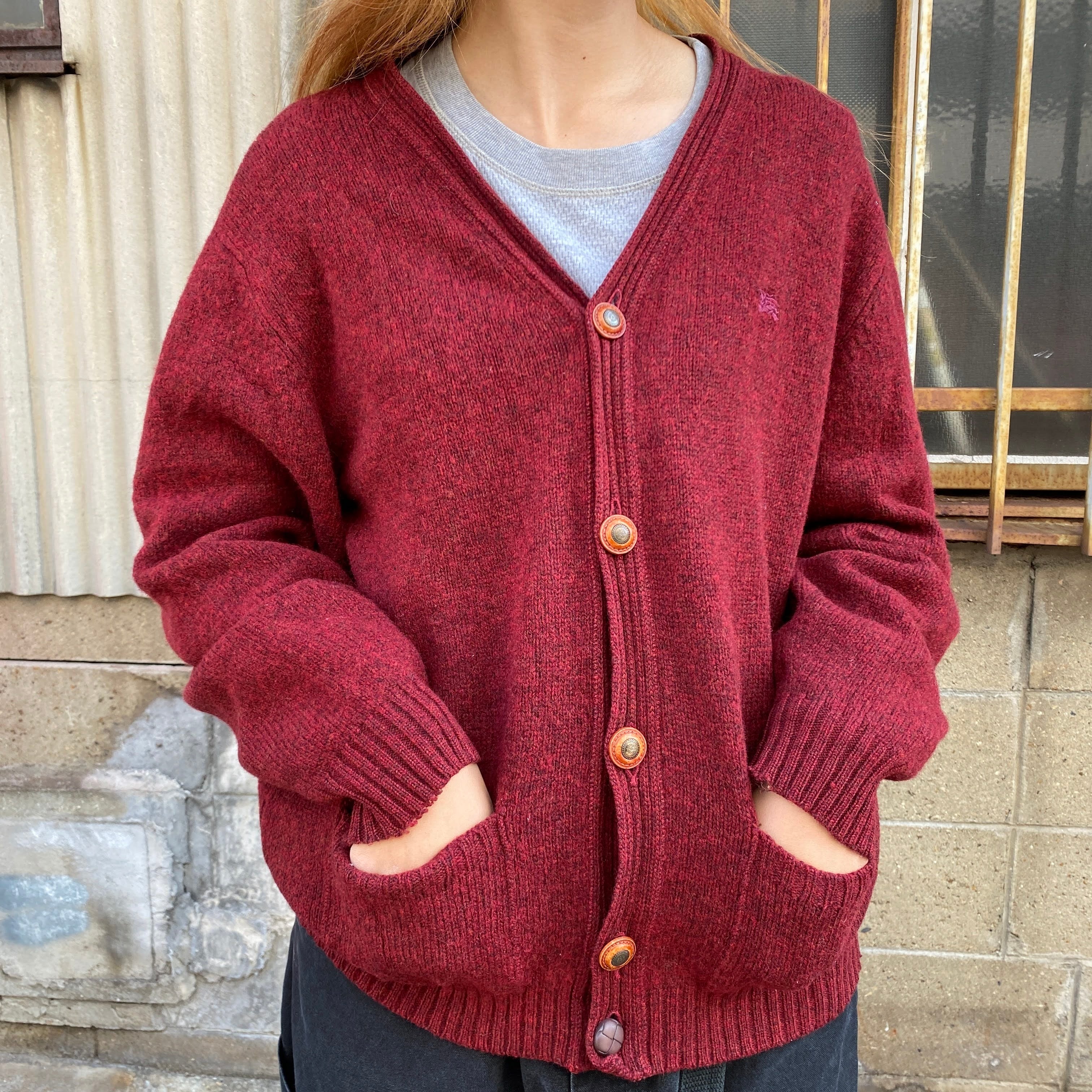 Burberry バーバリー ウール ニットカーディガン メンズl相当 古着 レッド 赤 ニットセーター Cs2212 10a Cave 古着屋 公式 古着通販サイト