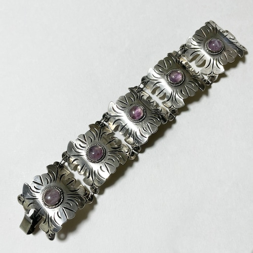 1940's Early Mexico Sterling Amethyst Link Bracelet