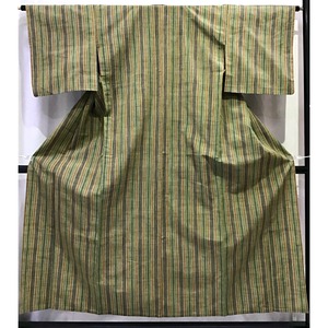 着物・紬・正絹・単衣・縞・緑系地・No.200701-1080・梱包サイズ80