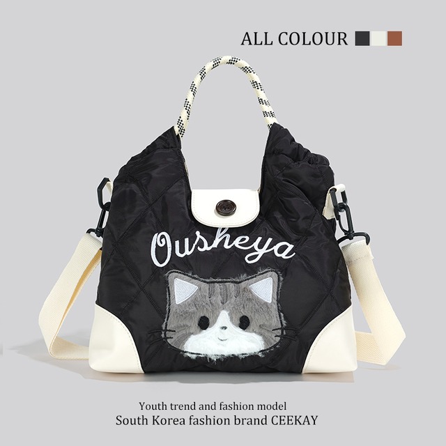 【CKNKシリーズ】★バッグ★ 3color ショルダーバッグ 手持ちバッグ 猫 ねこ 猫柄 ブラック ホワイト ブラウン
