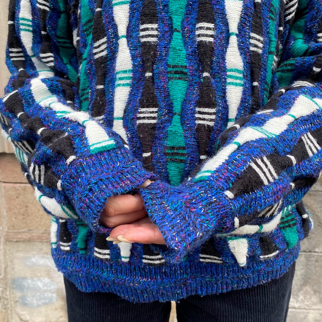 EXPRESSIONS クージー風 3Dニット 総柄 アクリルニットセーター メンズ 
