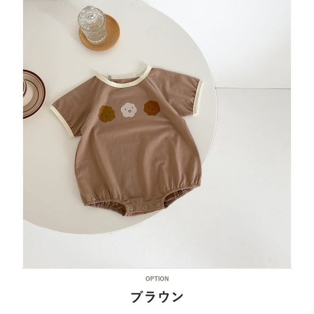 【BABY】くもパンプリント配色デザイン半袖ロンパース - 2