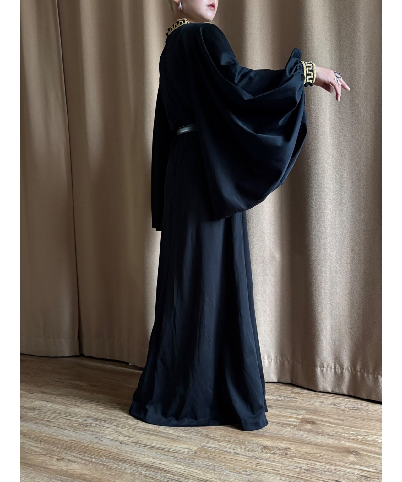 butterfly sleeve black import maxi dress-4852-8