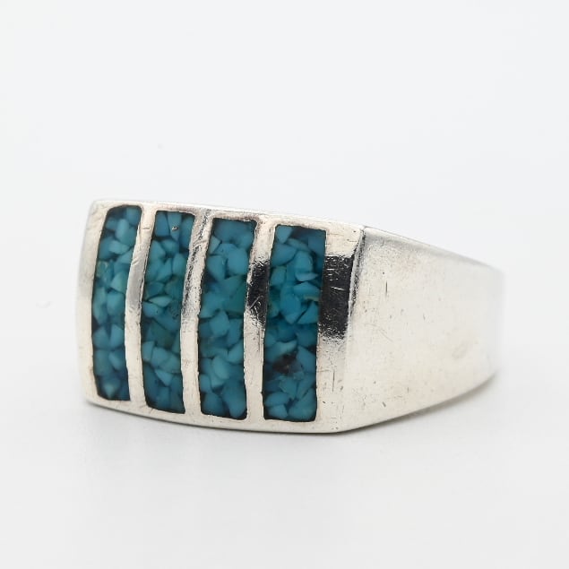 Crushed Turquoise Inlay Square Signet Ring #21.0 / Denmark