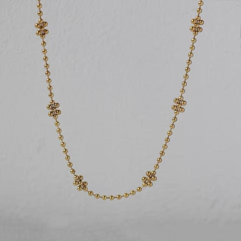 金アレ対応 ボールチェーンフラワーネックレス(0625)