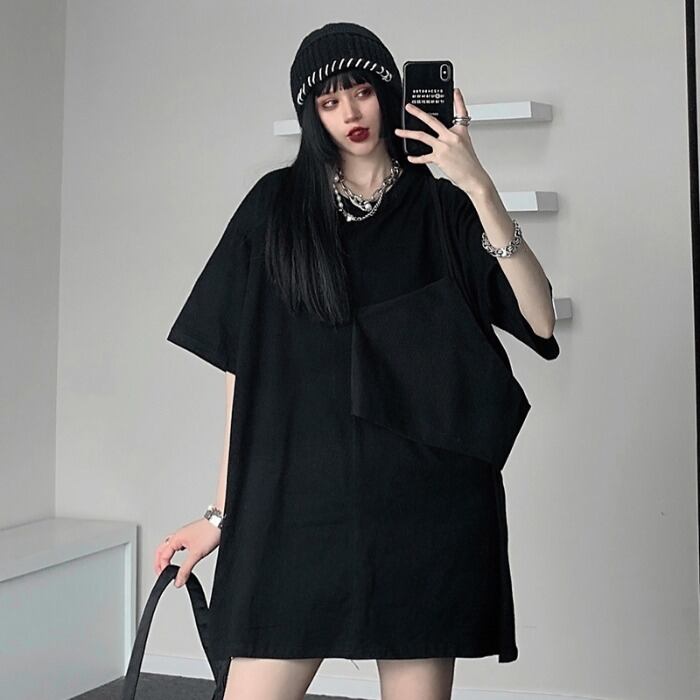 スタイルサマーカジュアルTシャツ ダークルーズトップス 大きめサイズ かわいい 夏物 ステッチ ケッペル71609566948