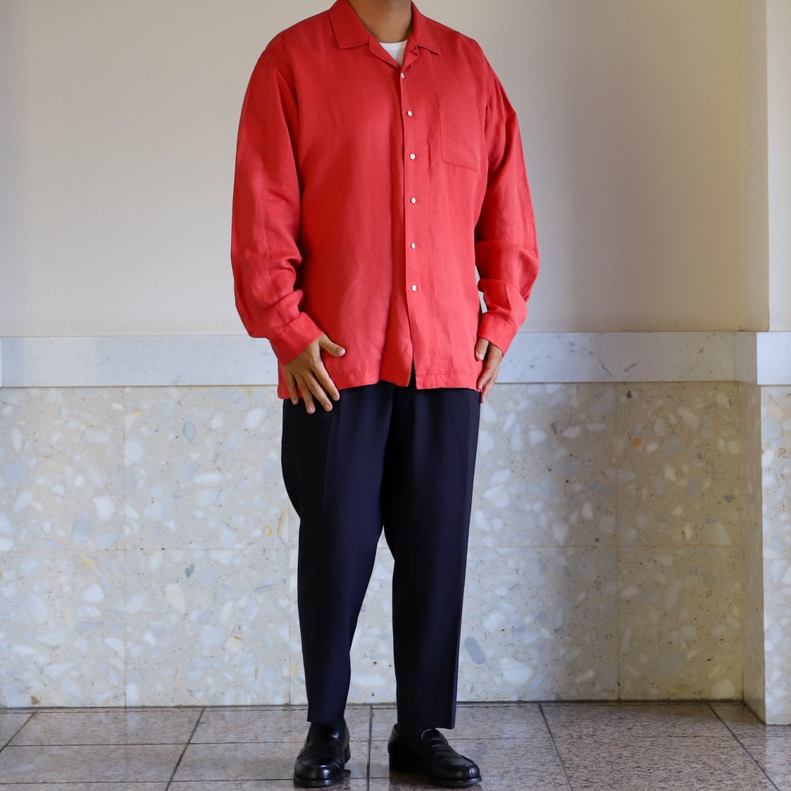 極美品】90s Ralph Lauren special linen silk open collar shirt