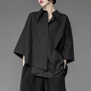 MID SLEEVE ASYMMETRY DESIGN SHIRT 2colors M-9012