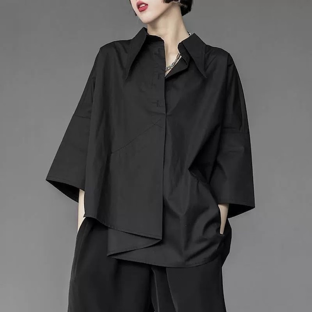 MID SLEEVE ASYMMETRY DESIGN SHIRT 2colors M-9012