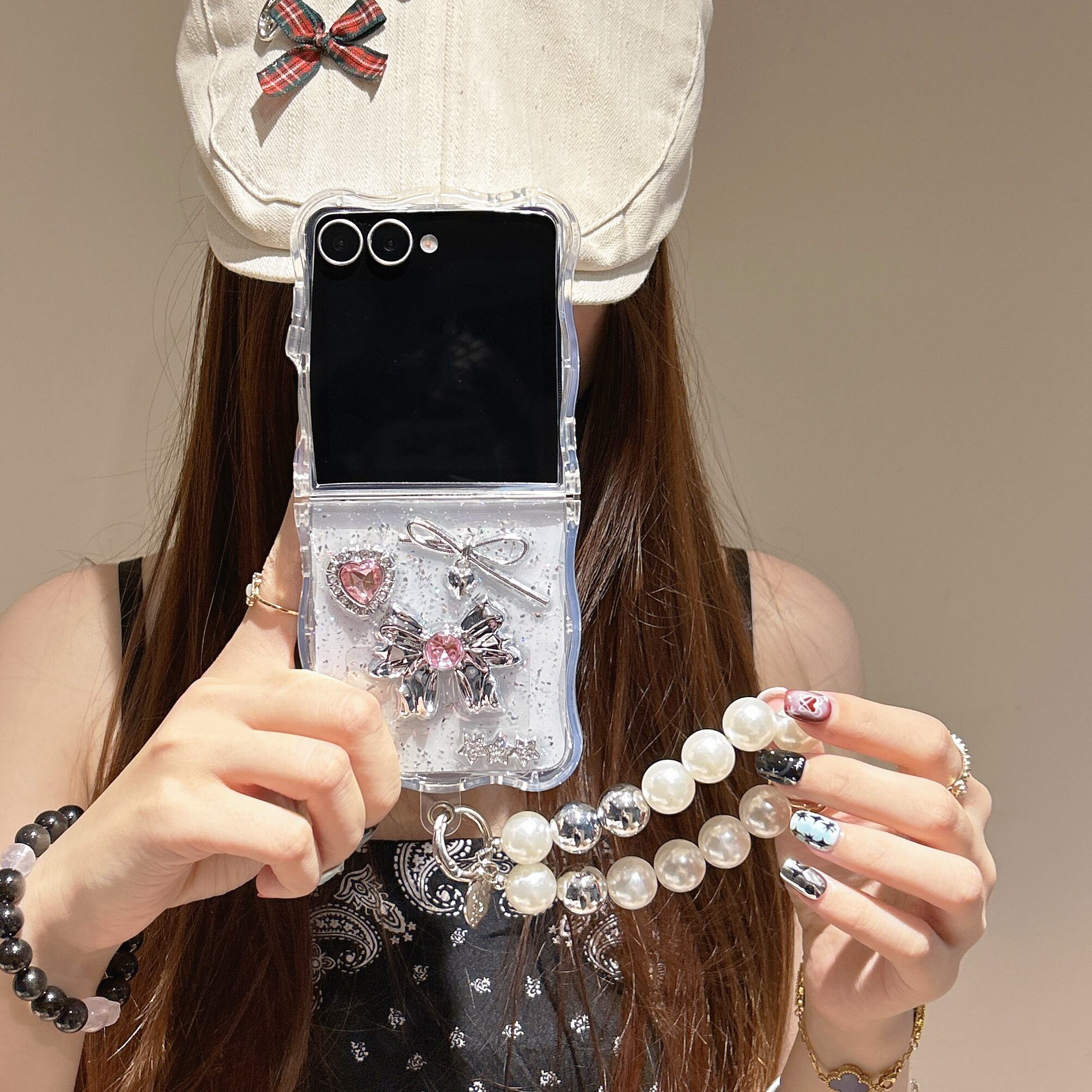 透明感 Galaxy Z Flip 7 6 5 4 3 ケース ウエーブフレーム かわいい