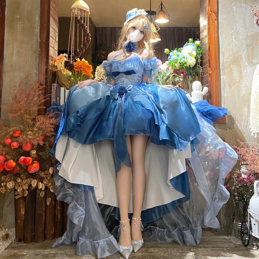 ロリィタドレス ロングドレス トレーン付き プリンセスドレス パーティ衣装 コンカフェキャスト