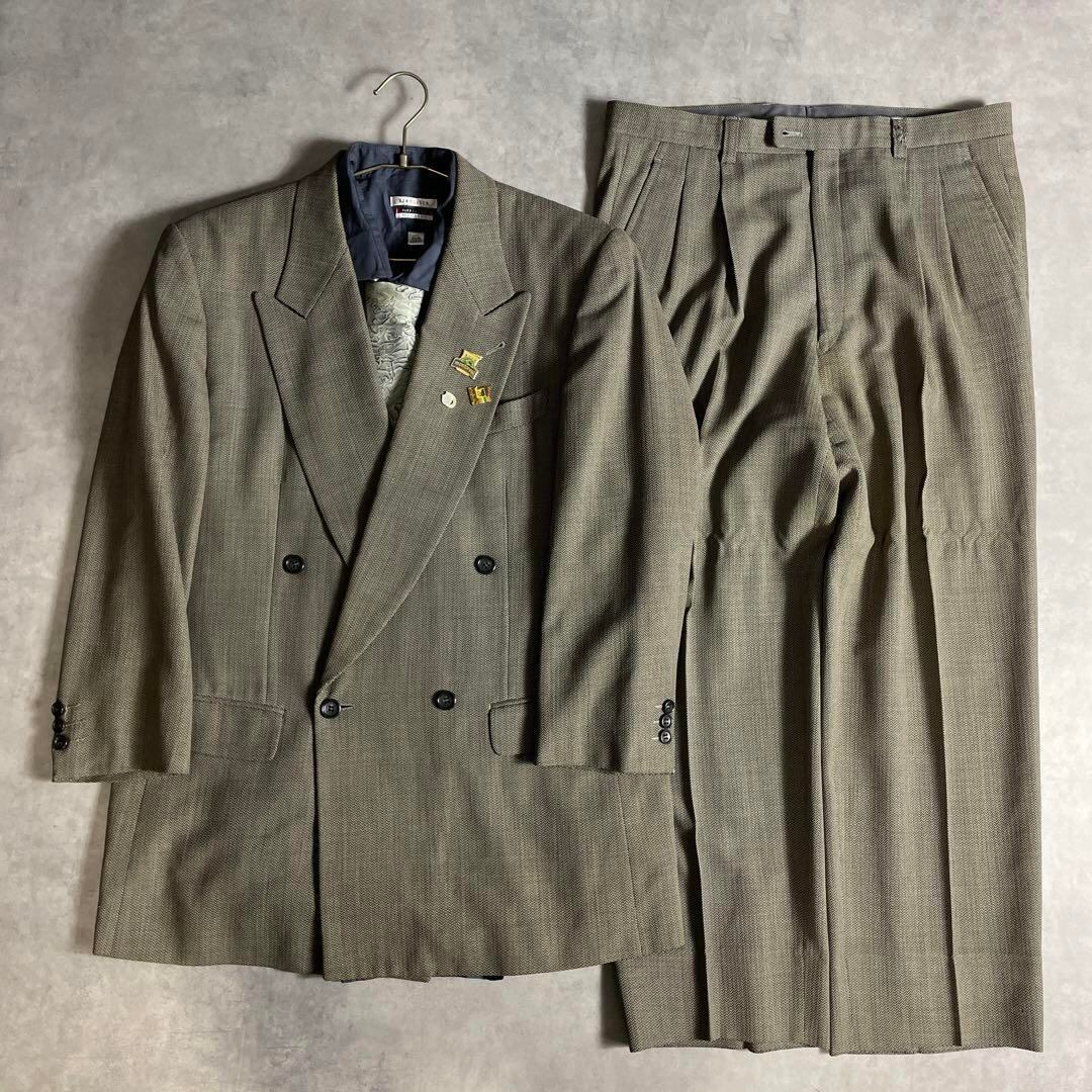 80s-90s スーツ ダブル セットアップ成人式vol.203 ブラウングレー