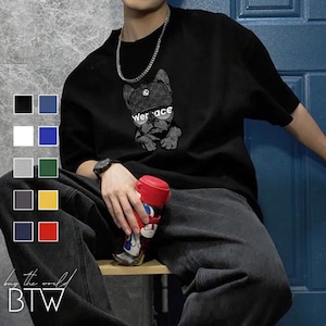 【韓国メンズファッション】ドッグプリントTシャツ カジュアル ストリート クール ユニセックス サイズ豊富 カラバリ豊富 BW2630