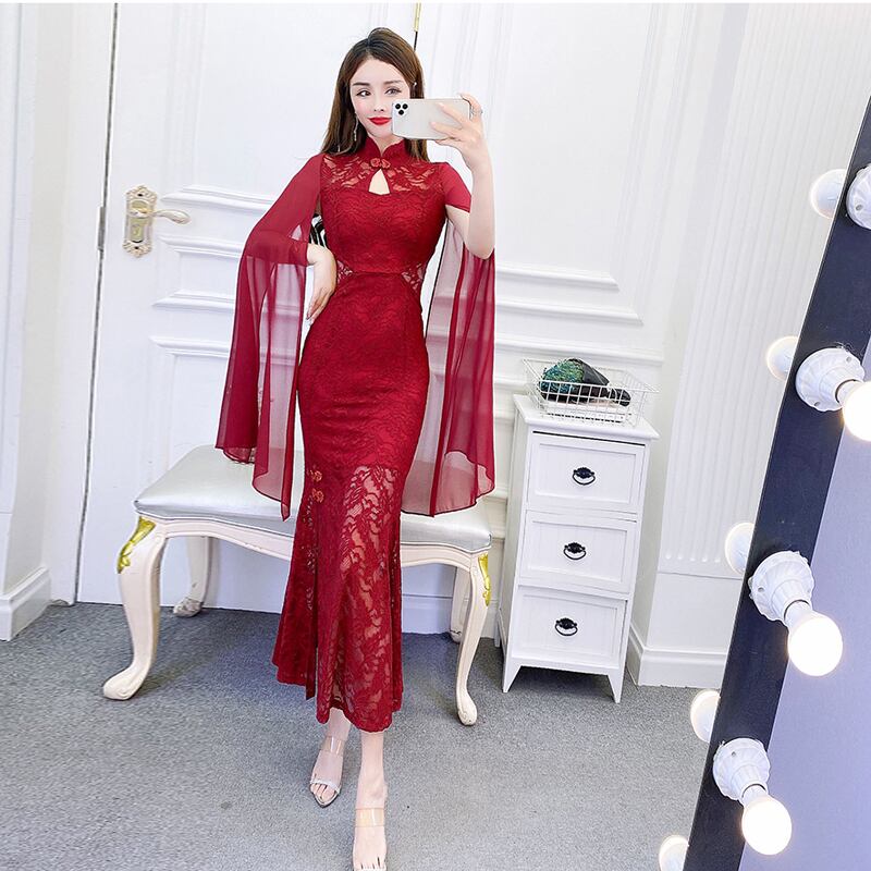 レースロングスカート ドレス サマーハイウェストウェストスリムレディース 夏物 ハンチェンe75082460585