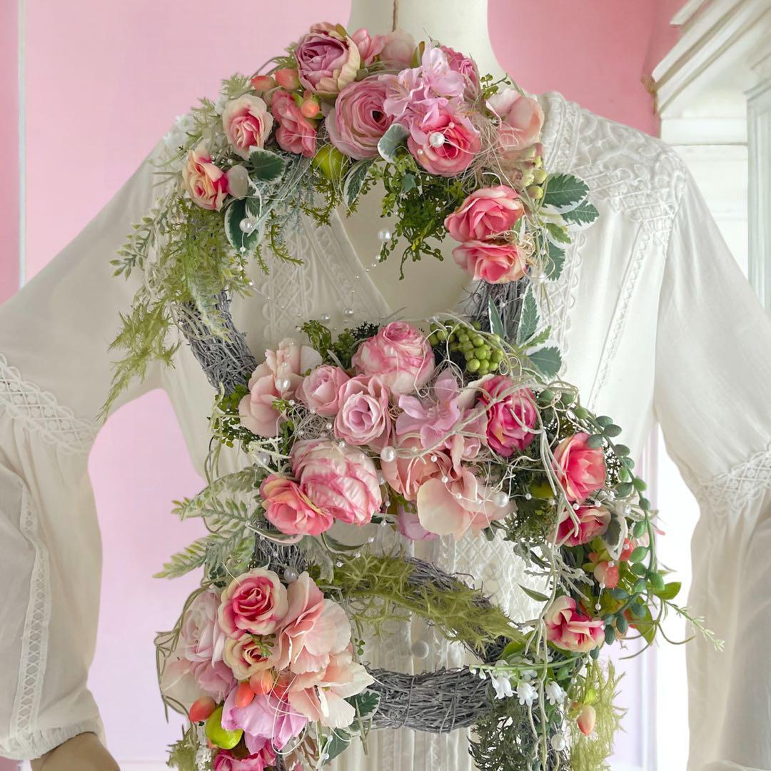 フラワーリース 夏めく13  大人アンティーク 造花 玄関リース お部屋にも フラワーリース 夏めく13 大人アンティーク 造花 玄関リース お部屋にも