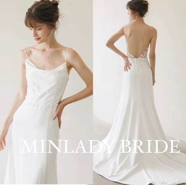 スパゲティストラップ　キャミソールドレス　スレンダー　ウェディングドレス　ma510