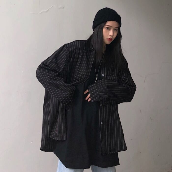 スタイルルーズストライプシャツ レディースカジュアルトップス 薄手ジャケット ロング かわいい ケッペル57192944413