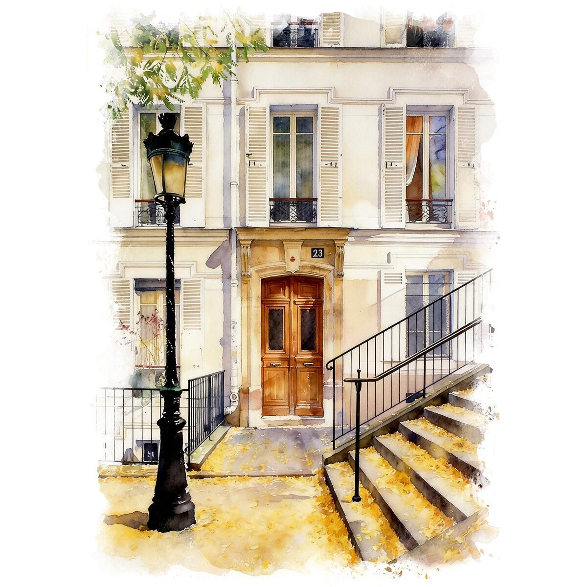 絵画 フランス 風景画(街並み) 秋 紅葉の パリ モンマルトル インテリアアート額付き 水彩画・油絵調 WAT0484