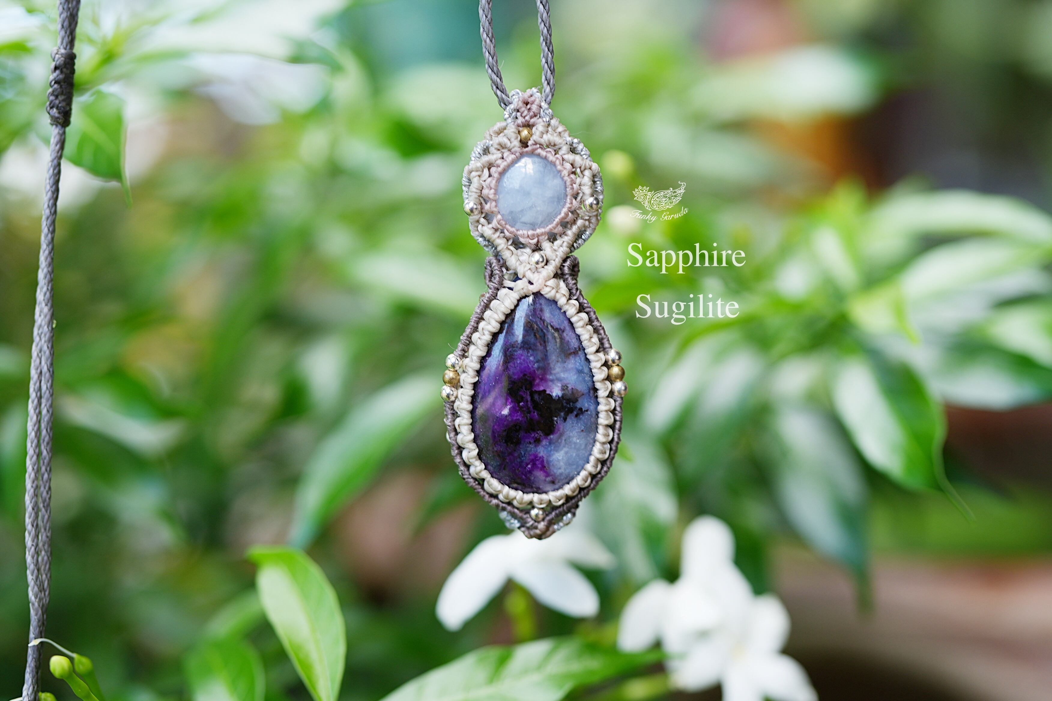 紫の情景★White sappire スギライト マクラメペンダント1307