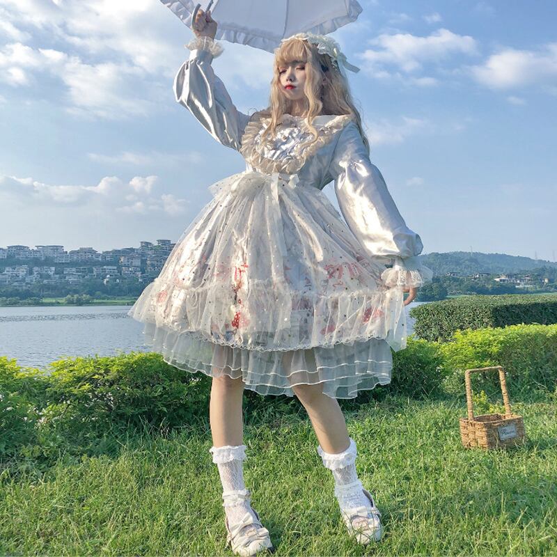 かわいい秋の長袖ドレス女性の長いセクション2020新しいロリスカート反射人形の襟ハイウエスト春と秋のスカート 萌量不足69379018847