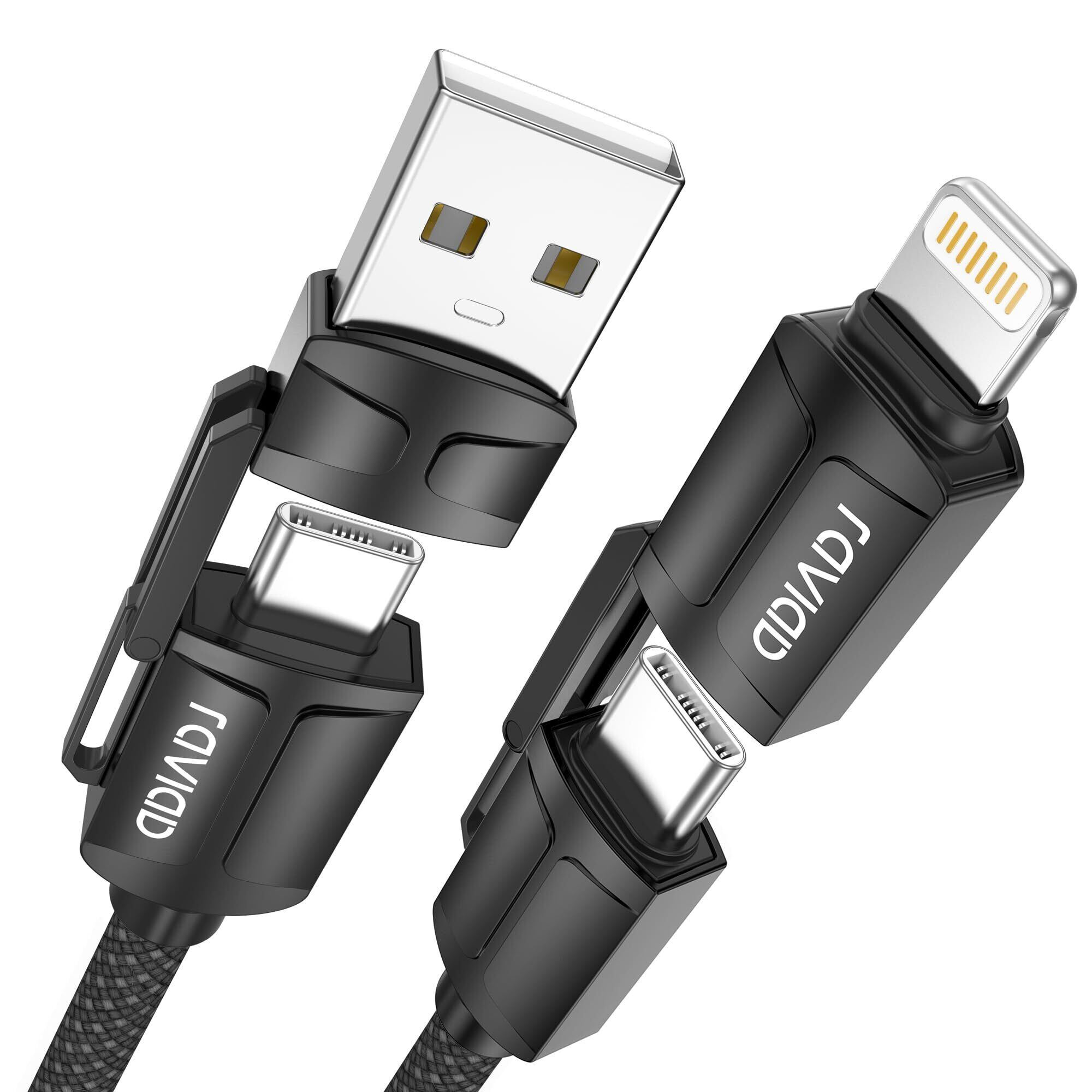 【努力特価】RAVIAD 4in1 充電ケーブル マルチ 1M 3A USB Type C ケーブル iPhone 充電ケーブ ル 60W PD USB C ライトニングケー ブル usb-c 高速充電 タイプc ケーブ ル タイプc ライトニング iPhone16/15/14/13ProMax/12mini/11/XR GalaxyS24/S23XperiaHuaweiXiaomi-ブラック