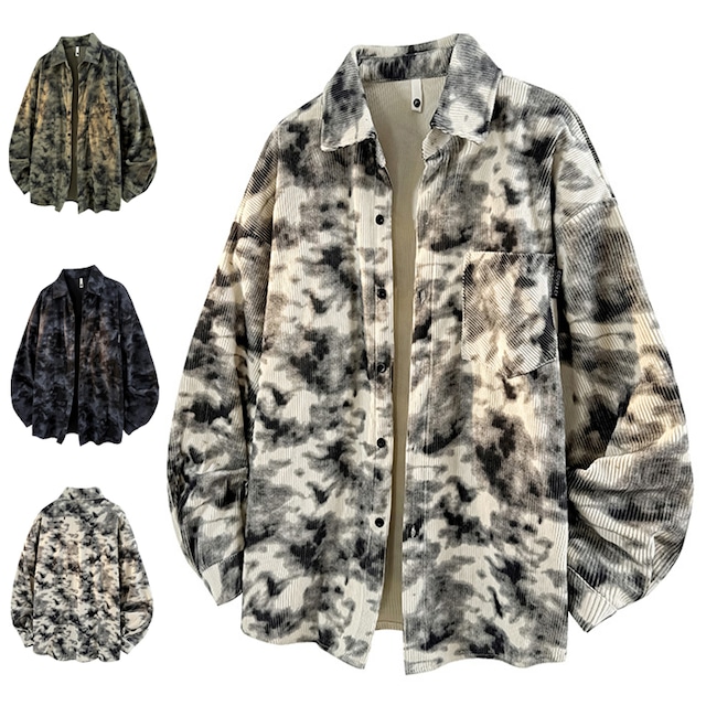 【ZHENGMINGシリーズ】★チャイナ風トップス★ 3color シャツ 長袖シャツ ユニセックス メンズ 大きいサイズ 絞り染め 黒 緑