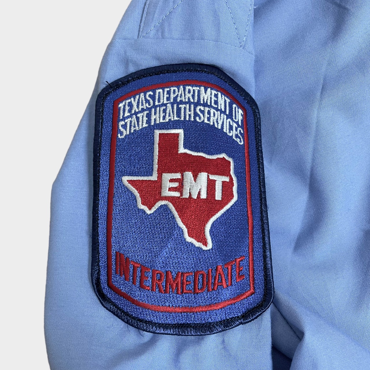 elbeco ワークシャツ エポーレット セキュリティ 消防隊 救急隊 レスキュー隊 ワッペン サックスブルー 2XL相当 US古着