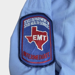 elbeco ワークシャツ エポーレット セキュリティ 消防隊 救急隊 レスキュー隊 ワッペン サックスブルー 2XL相当 US古着