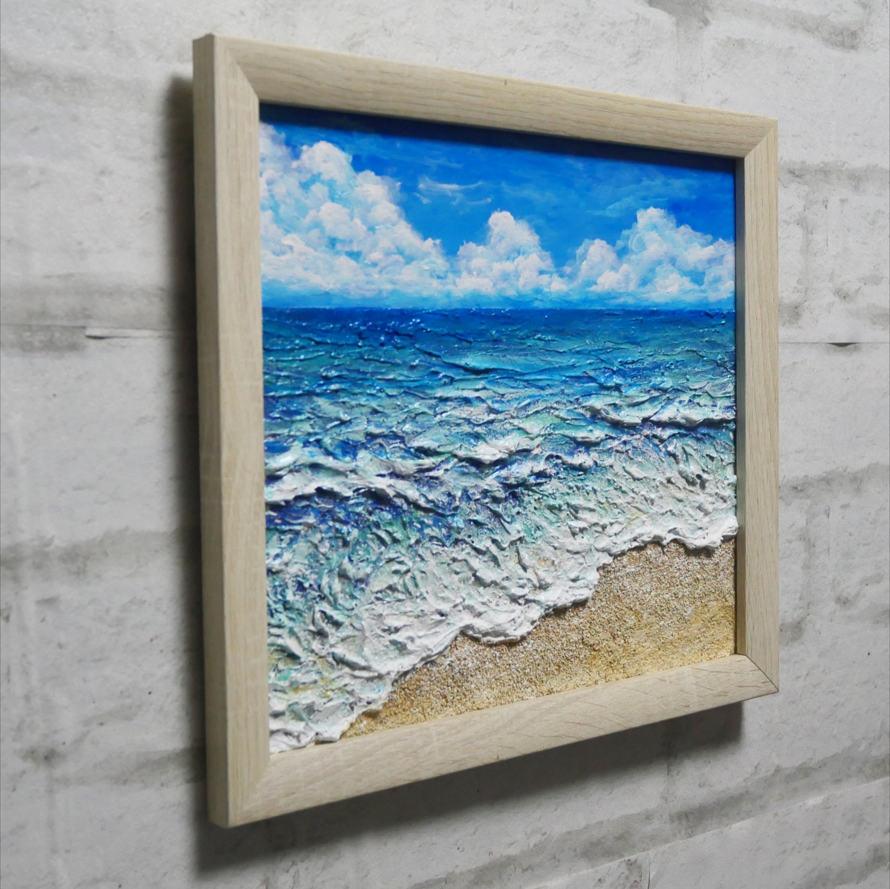 原画】油絵『潮騒の記憶』夏の海の立体アート 額装込み | HIROSHI1990