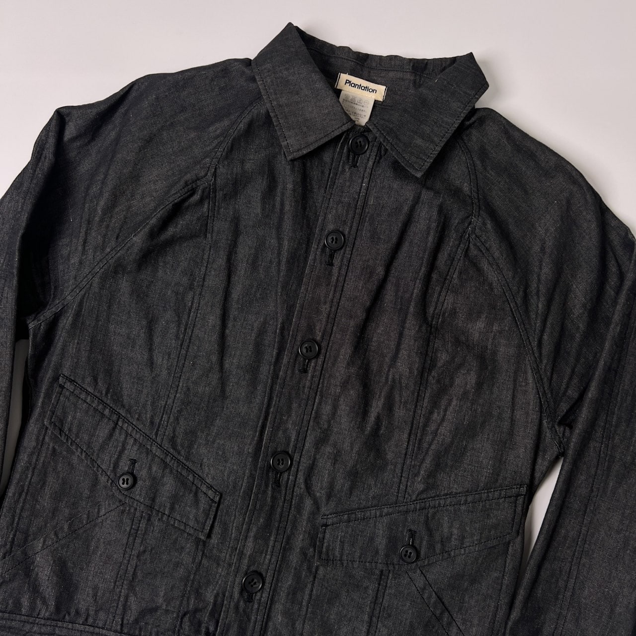 Plantation プランテーション シャンブレー コットン&リネン ライトジャケット M/ブラック/エイネット/イッセイミヤケ