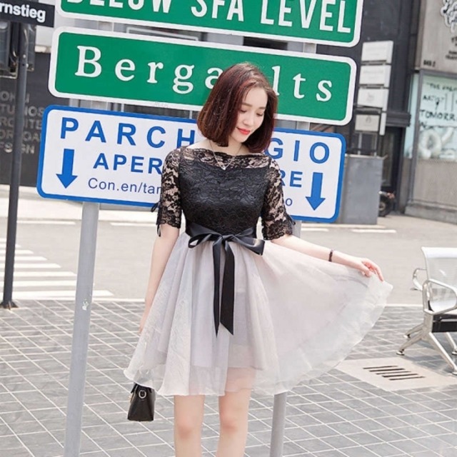 レース×チュール ふんわり可愛いミニワンピース リボン 綺麗 おしゃれ 可愛い 上品 清楚 デート 結婚式 二次会 お呼ばれ 女子会 記念日 インスタ映え  2018年新作  演奏会