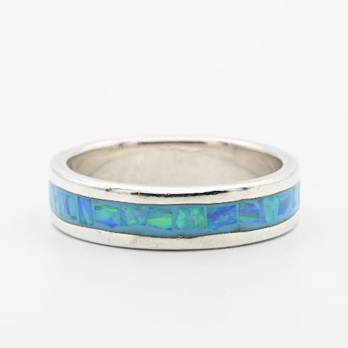 Crushed Blue Opal / Enamel Inlay Full Eternity Ring #20.5 / Mexico