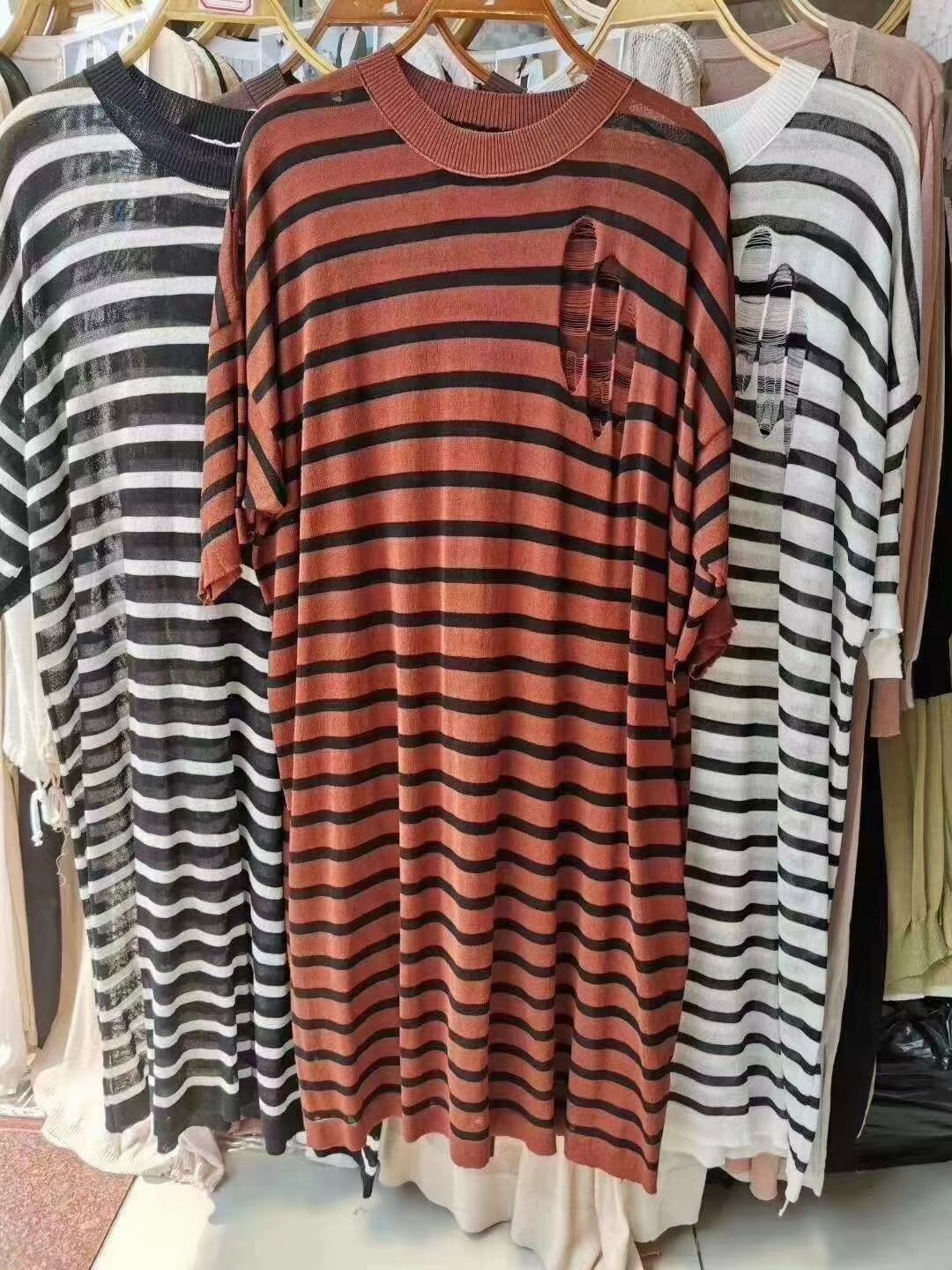 ダメージ加工　ボーダーワンピース　AJ12541-8266