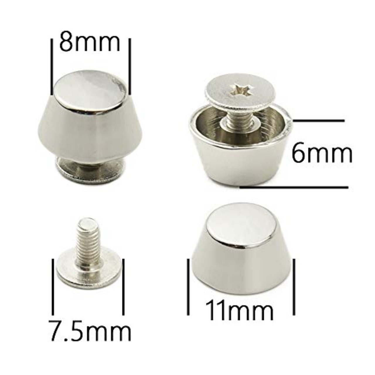 底鋲 ネジ式 台形型 バッグ カバン クラフト (シルバー)