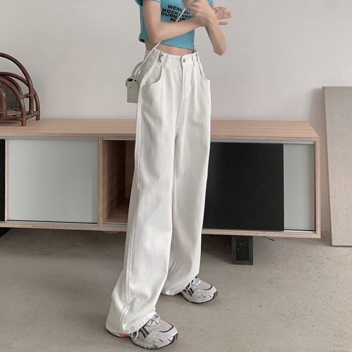 ホワイトパンツ サマー薄手ハイウェストジーンズ ルーズカジュアル 夏物 1号婦人51598163307