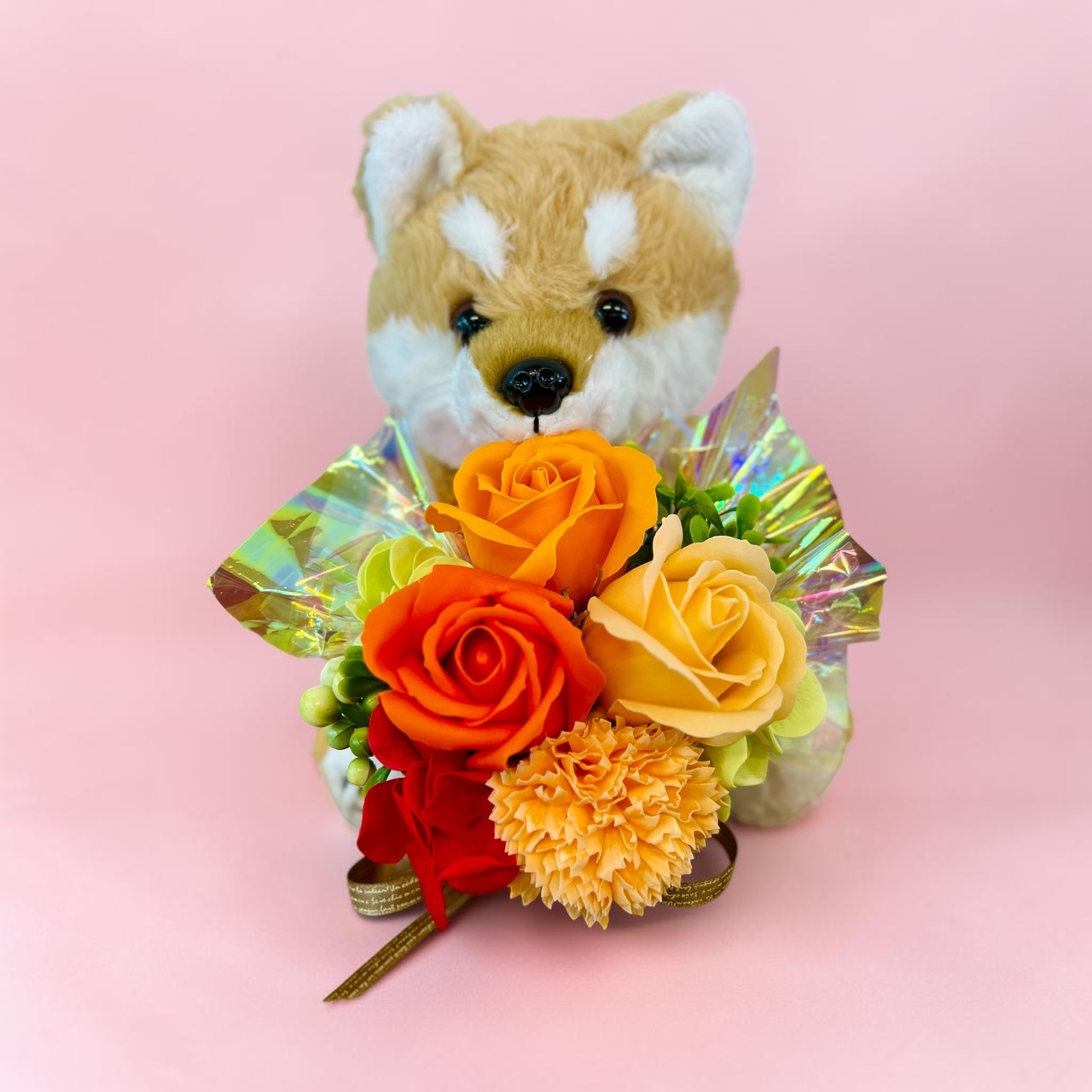 【柴犬】ぬいぐるみフラワーギフト オレンジ｜誕生日・発表会・推し活・記念日【ふわもこシリーズ】