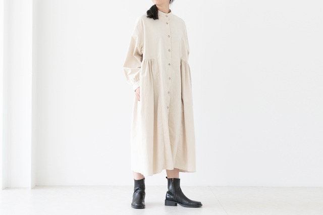 ストレッチコーデュロイ - サイドギャザーワンピース