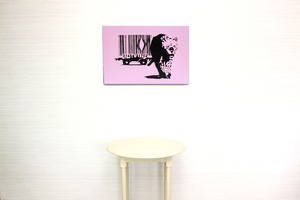 バンクシー作品「バーコード レパード/Barcode Leopard」展示用フック付きキャンバスジークレ Banksy