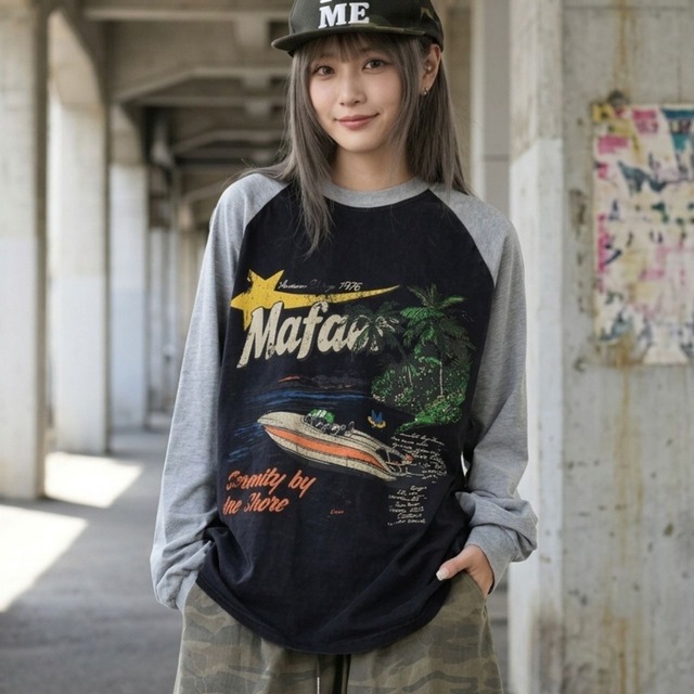 トロピカルグラフィックラグランロングスリーブT 2col   R02610