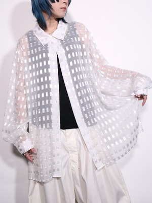 square jacquard white sheer shirt