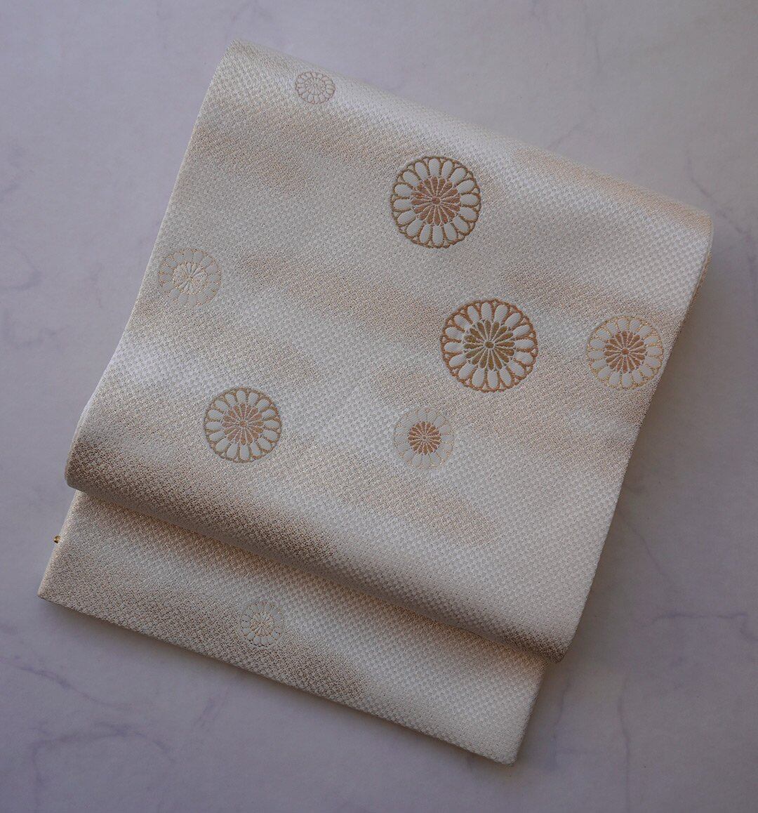 【ふくろ帯】ますいわ屋謹製 生成り地 菊華に霞文 ふくろ帯