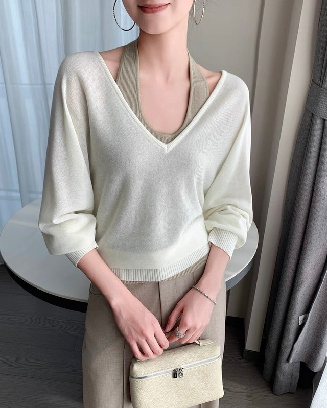 ホルターレイヤード Ｖネックニット