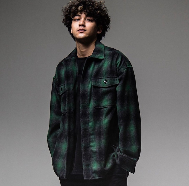 RESOUND CLOTHING / WOOLCHECK OVER CPO JK GREEN CHECK / オーバーサイズシャツジャケット