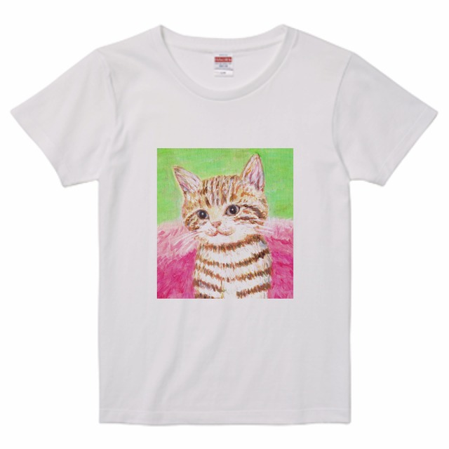 Tシャツ レディース 猫 白 綿100％ United Athle 5.6oz ネコ かわいい
