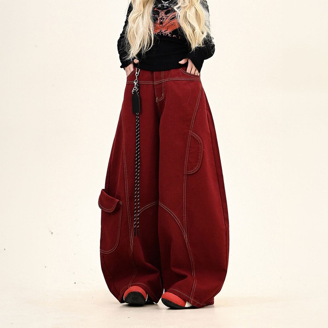 コントラストステッチパネルカーゴワイドパンツ 2col   R01886