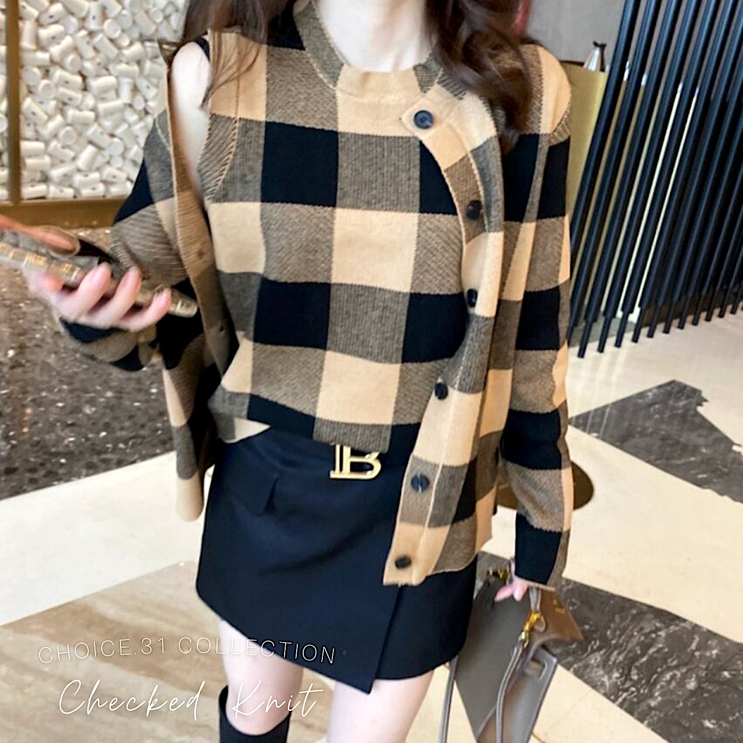 ブロック チェック ニット アンサンブル ノースリーブニット カーディガン 2点セット Choice 31 レディースファッション通販