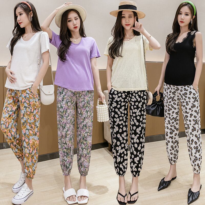 【新作】【送料無料】 マタニティウェア2020夏新作シフォンスモールデイジーナインポイントパンツ サマー 夏物 expec29325593588